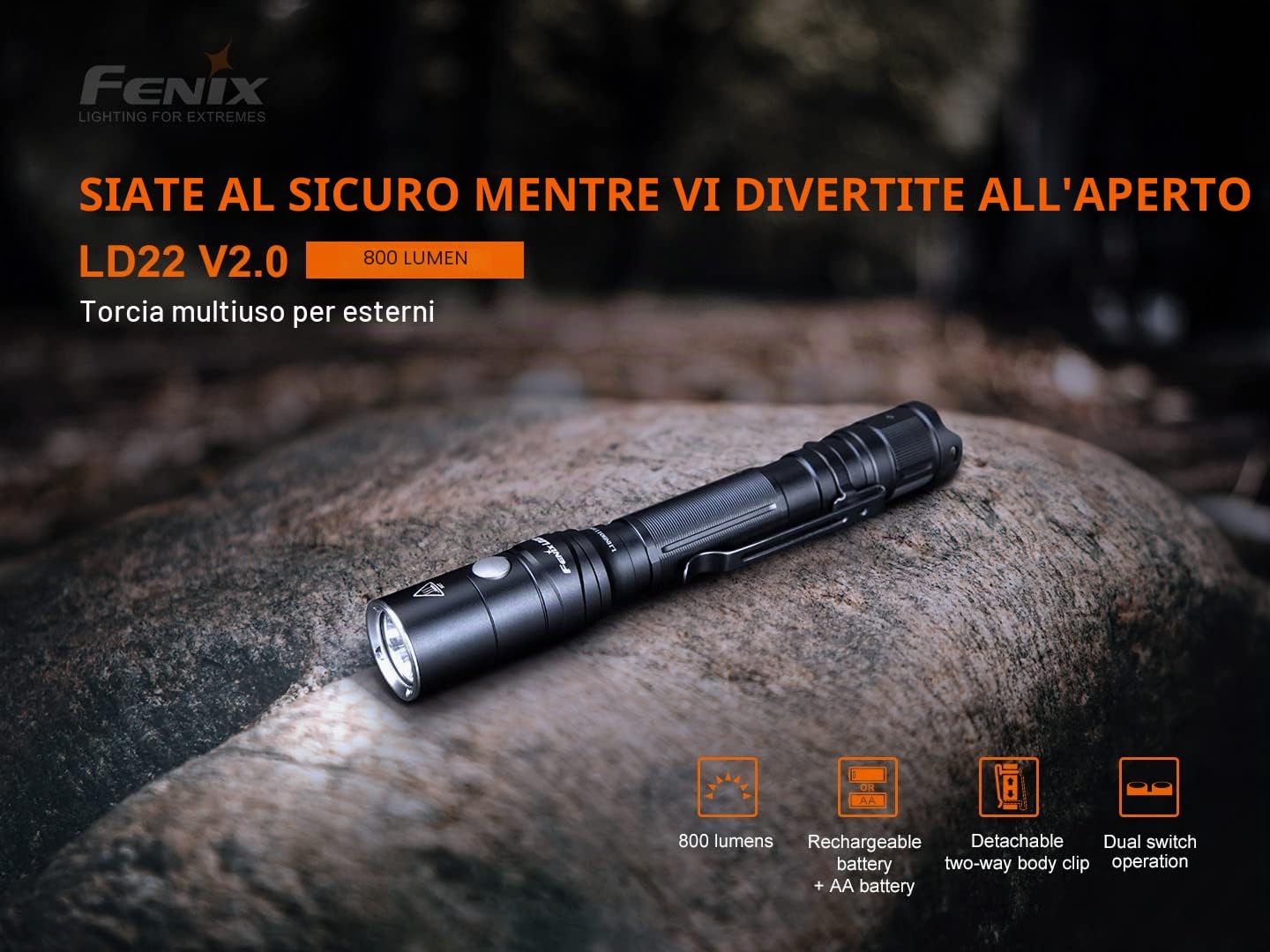 fenix LD22 v2.0 800 Lumen torcia a penna, nero