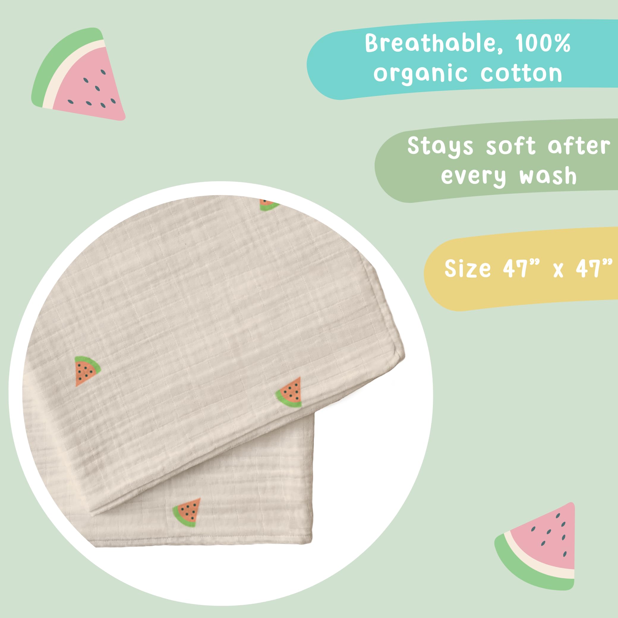 Hugs & Llamas Organic Cotton Muslin Swaddle Blankets - 47"x47", Extra Soft, Unisex (Tropical Treat) - View #7
