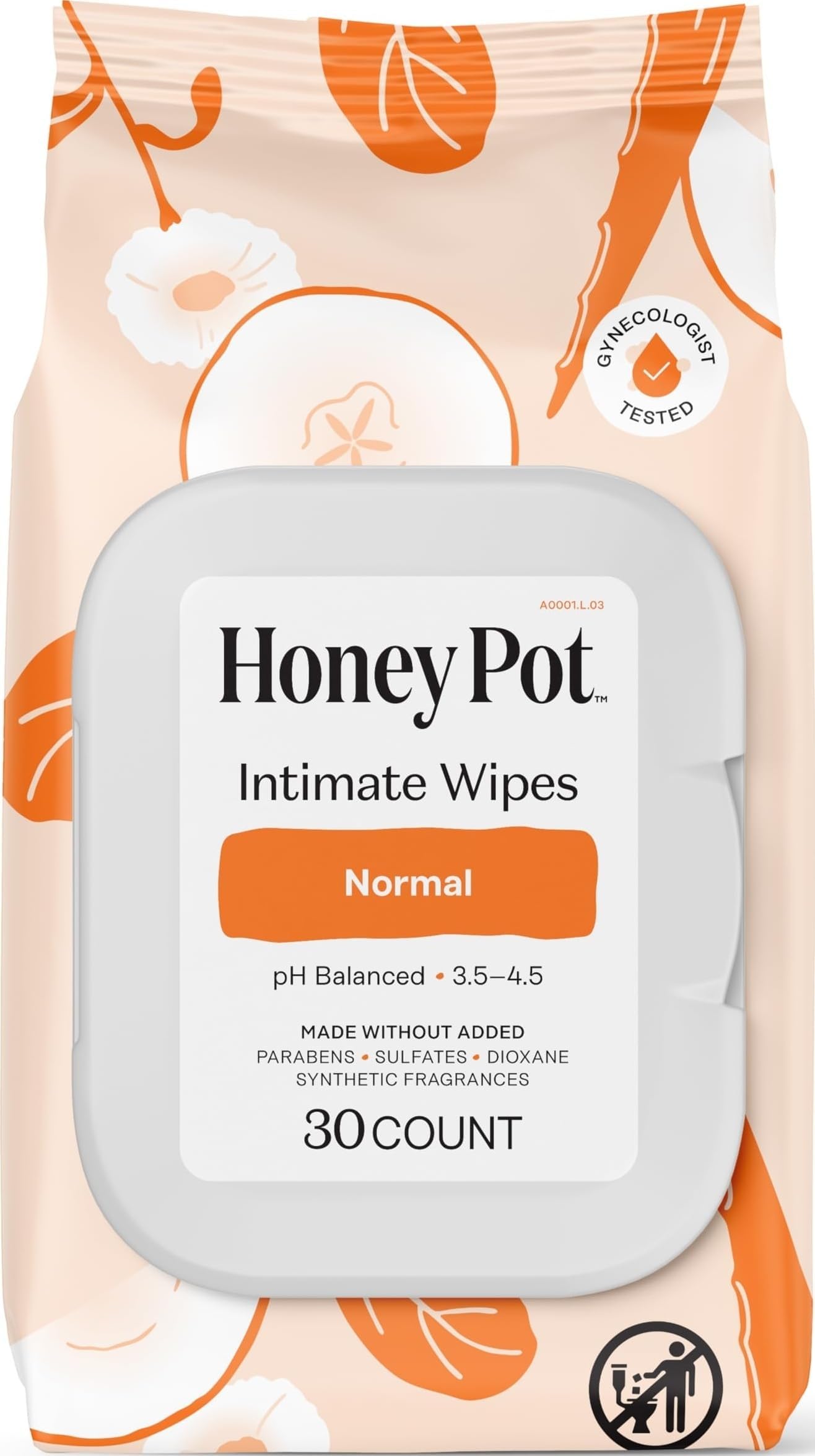 The Honey Pot Company - Feminine Wipes - Normal - pH Balanced | Herbal Infused Plant-Based Feminine Care for Sensitive Skin - Cleansing Wipes for Women - 30ct