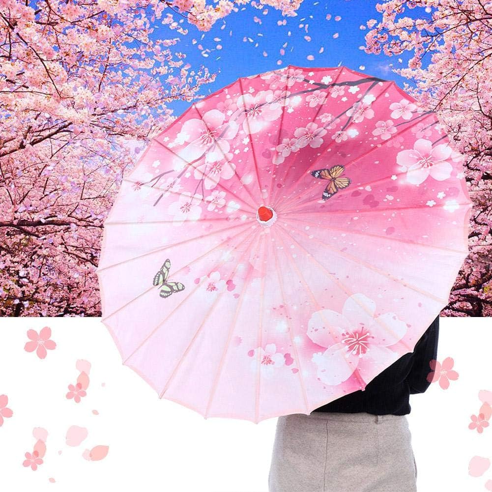 Oiled Paper Umbrella, Paper Umbrellas Decorations, Windproof Women Handmade Chinese Classical Dance Parasol (Pink)