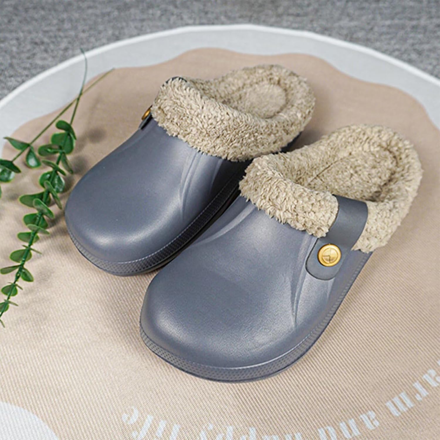 Fur Lined Clogs Waterproof Slippers Fleece Lined Clogs for Women Men Fuzzy Winter Warm Indoor Outdoor Shoes - Image 4