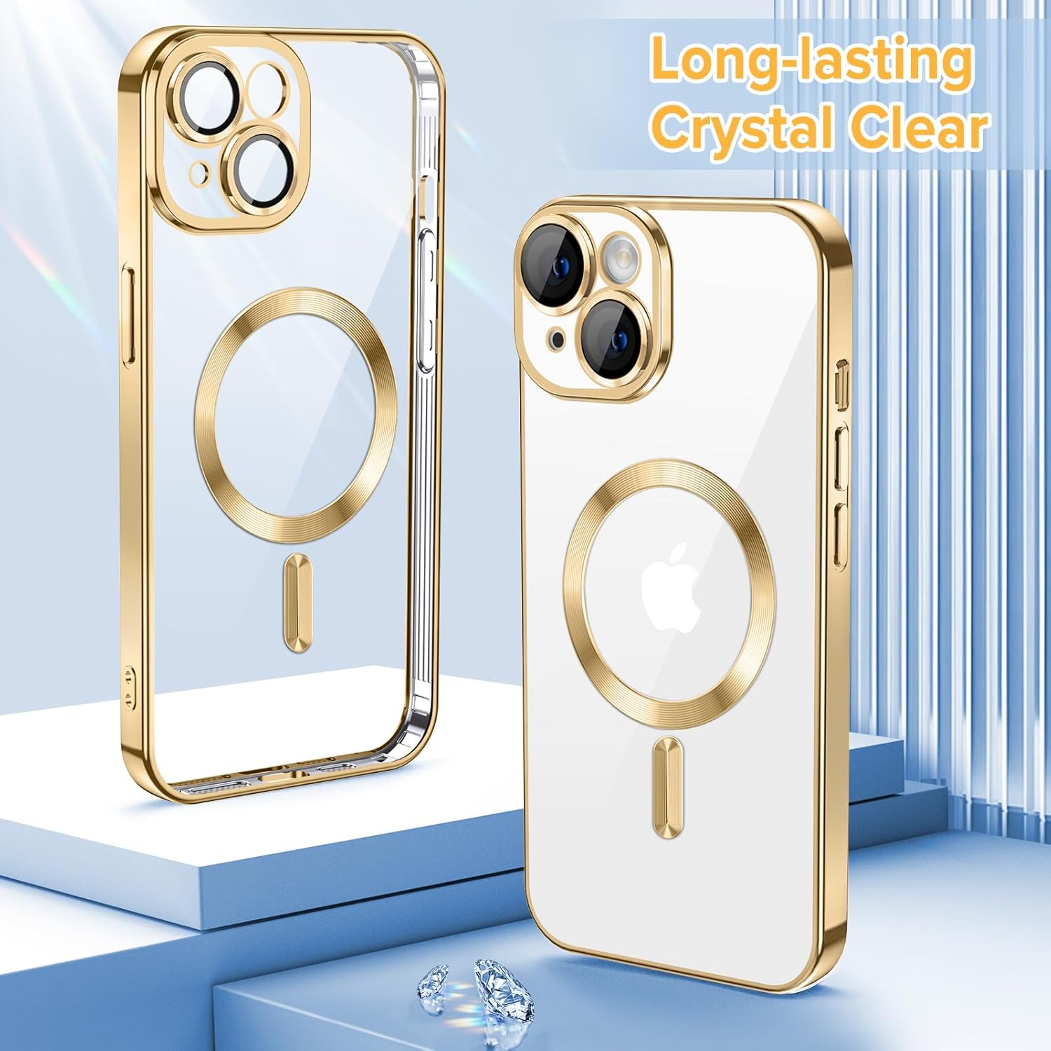 Hython Magnetic Clear for iPhone 14 Case with Camera Lens Protector [Compatible with MagSafe] Luxury Plating Edge Slim Soft TPU Cover Protective Phone Case for iPhone 14 6.1", Gold - Image 2