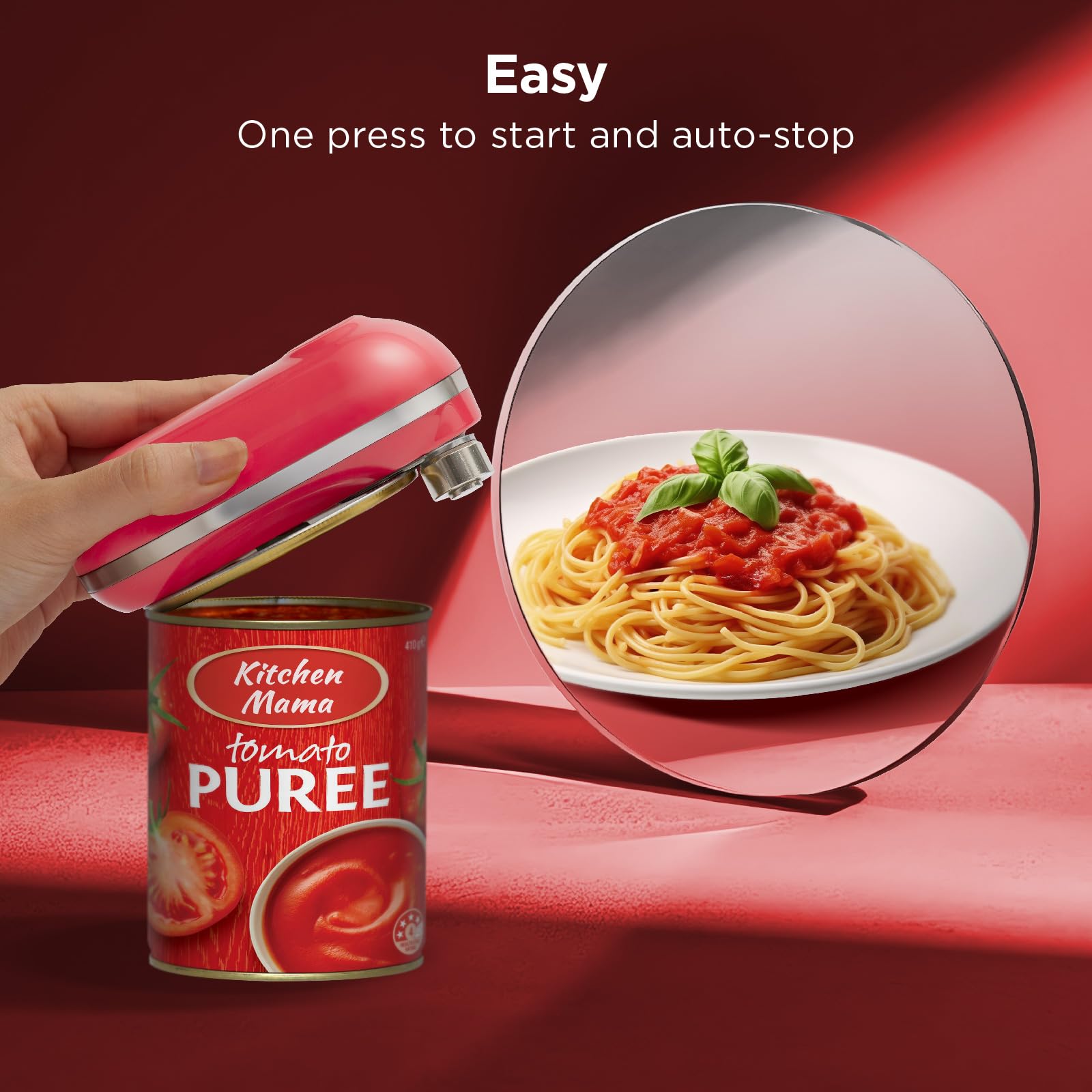 Kitchen Mama Mini Plus Rechargeable Electric Can Opener: Compact Design, USB-C Charging, Hands-Free, Auto Shut-Off, Smooth Edge Cutting - Perfect for Seniors, Home, and Travel (Red)