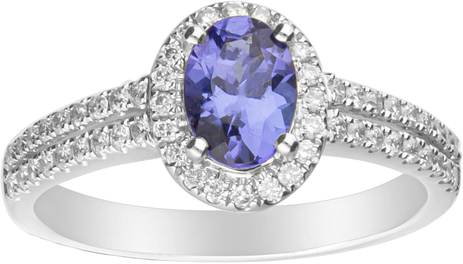 Gin & Grace 14K White Gold Genuine Tanzanite Ring with Diamonds for Women Holiday Gifts | Ethically, Authentically & Organically Sourced (Oval-cut) shaped Tanzanite hand-crafted jewelry for her | Tanzanite Ring for Women Holiday Gifts