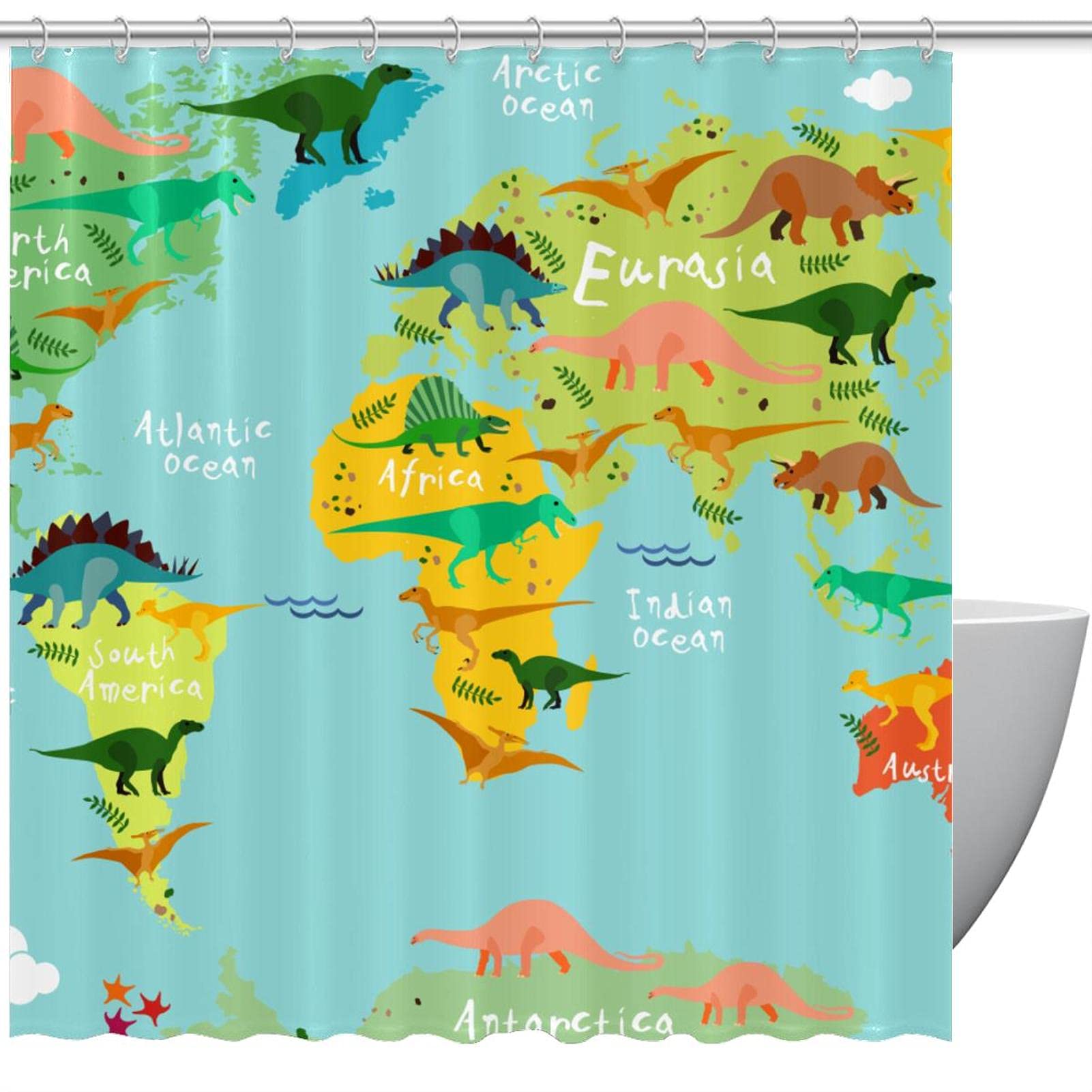 Rideau de douche lavable anti éclaboussures motif antique dinosaure