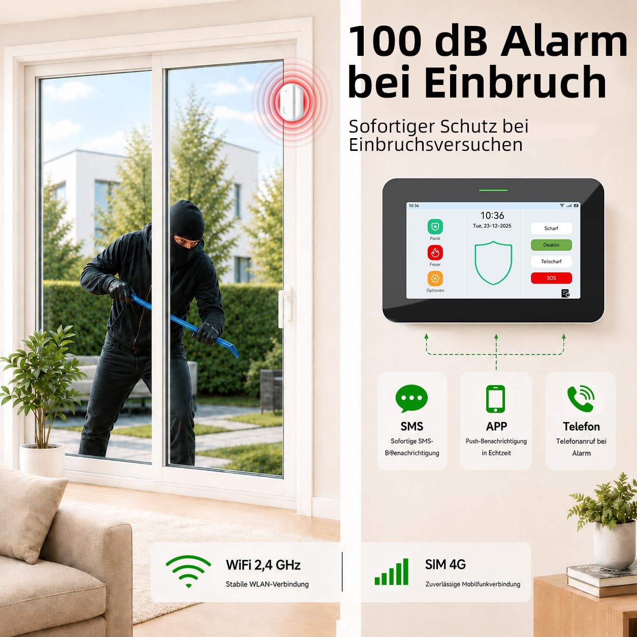 CPVAN GSM + WiFi Alarmanlage Haus mit 7" Touch Screen, Kein Vertrag Smart Komplettsysteme mit APP/SMS/Anruf Alarm, 110dB Host, Bewegungsmelder, Tür/Fenster Sensoren, Fernbedienungen, 14 Stück