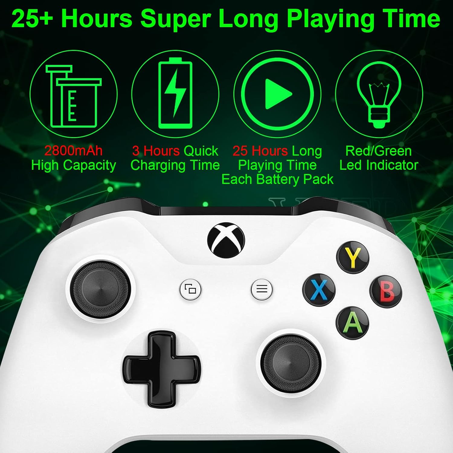 Rapthor 2800mAh Rechargeable Controller Battery Pack with Charger for Xbox One/Series X|S/Xbox One S/Xbox One Elite/Xbox One X Batteries Kit (3 Batteries+1 Charger)