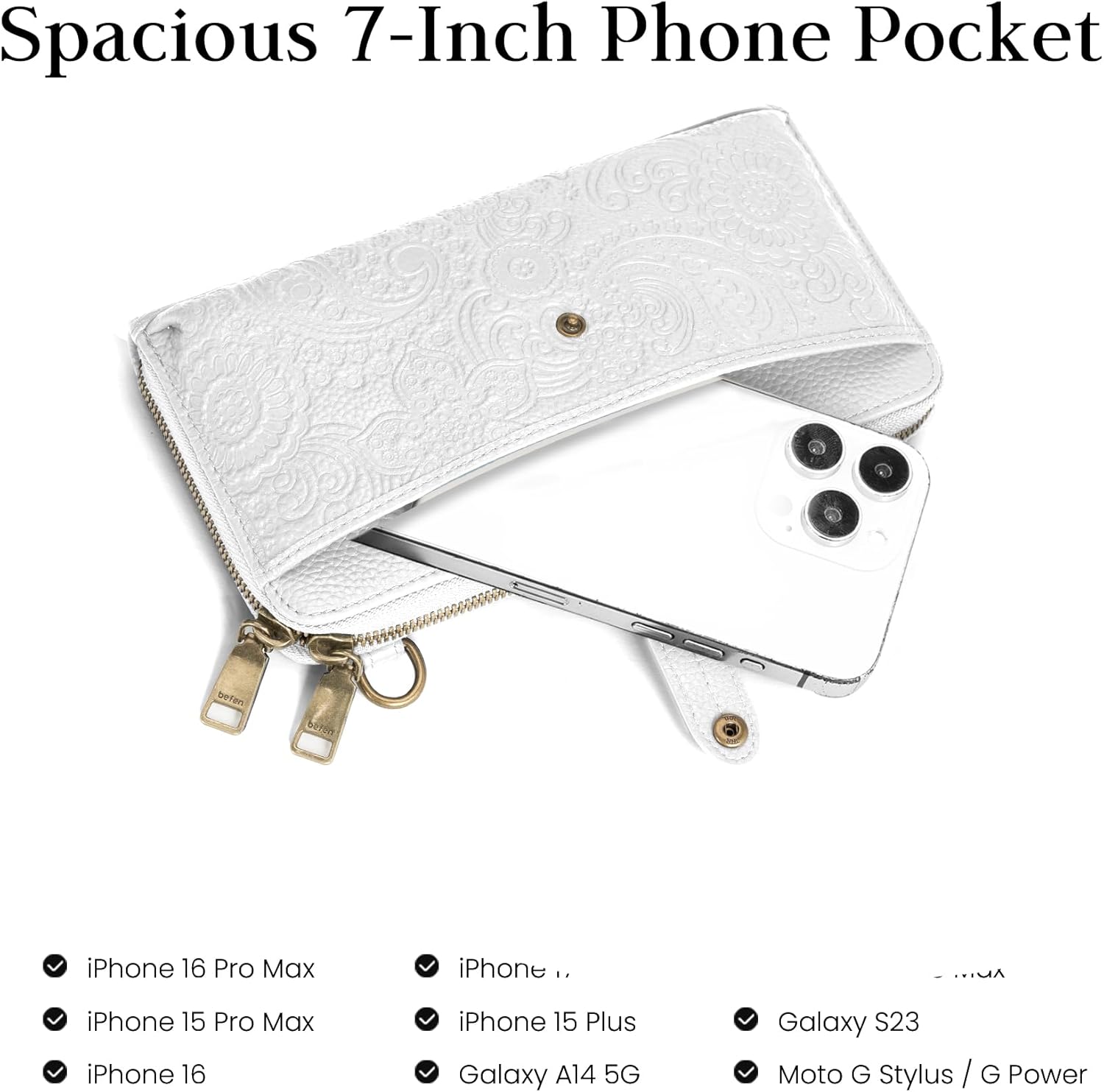 befen Leather Wristlet Wallet for Women Cell Phone Purse with Built in Wallet Vintage Leather Crossdody Bag Clutch Purse