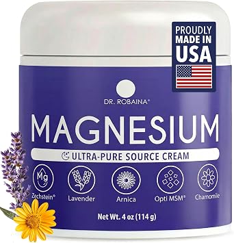Dr. Robaina Lavender Magnesium Cream Zechstein Magnesium & OptiMSM with Lavender Oil for Sleep Support, Relaxation & Leg Muscle Relaxation, 4 oz