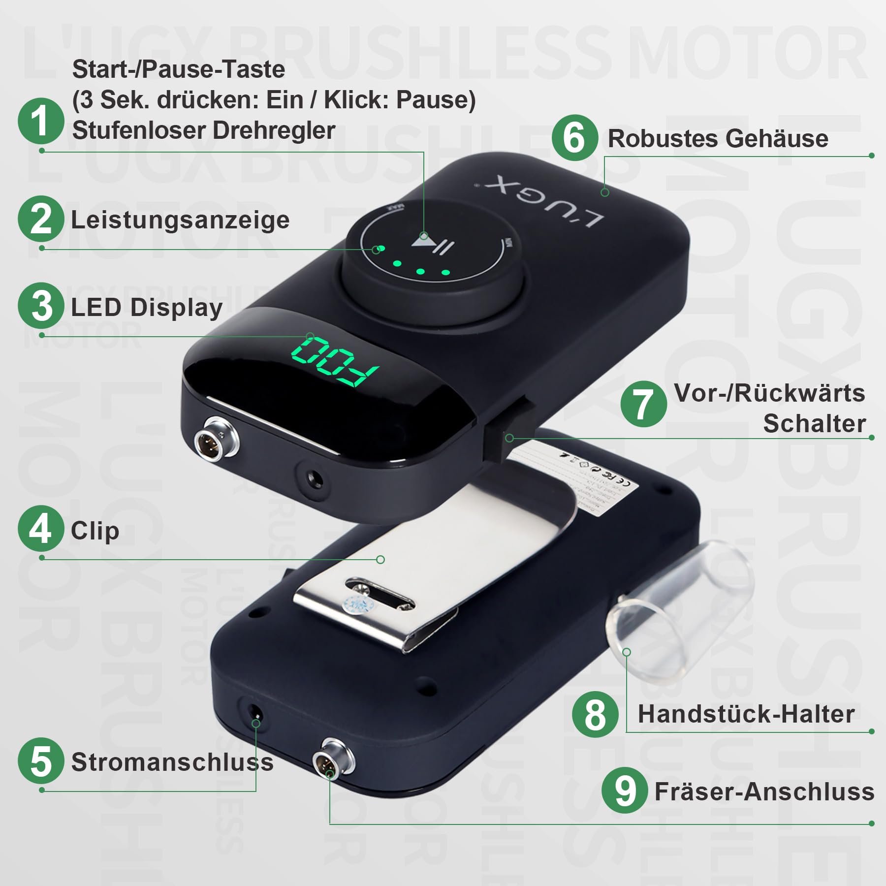 L'UGX Fresa de uñas profesional inalámbrica, motor sin escobillas, lima de uñas eléctrica para uñas de gel y uñas acrílicas, 35000 rpm, pantalla LED, set de manicura eléctrica para salón y hogar
