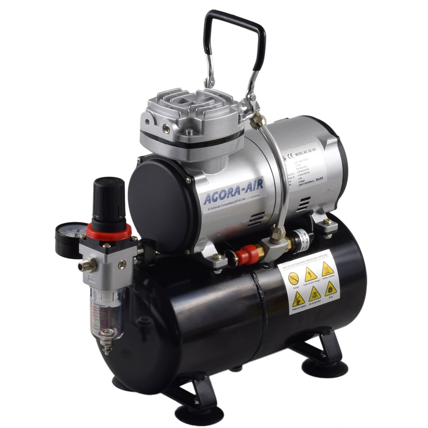 Agora-Tec® Airbrush Profi-Set rot Kompressor 3L