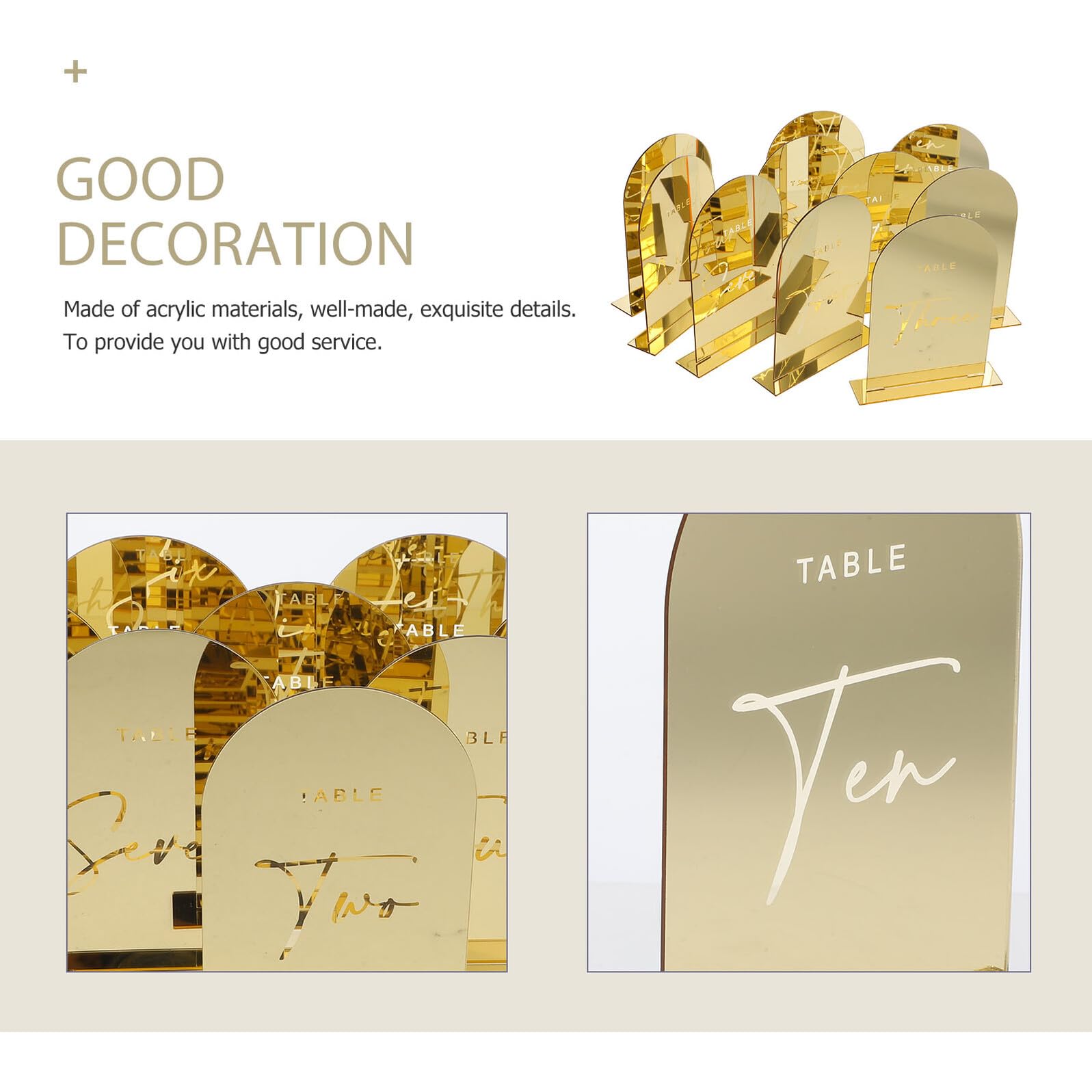 DOITOOL 10 Stück Acryl Tischkartenset Goldfarben Tischkarten für Hochzeit und Party Widerstandsfähige Sitzplatzkarten mit Klarer Beschriftung für Festliche Tischdekoration