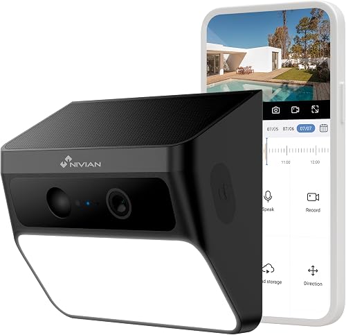 Caméra Surveillance WiFi Solaire Projecteur LED Extérieur NIVIAN
