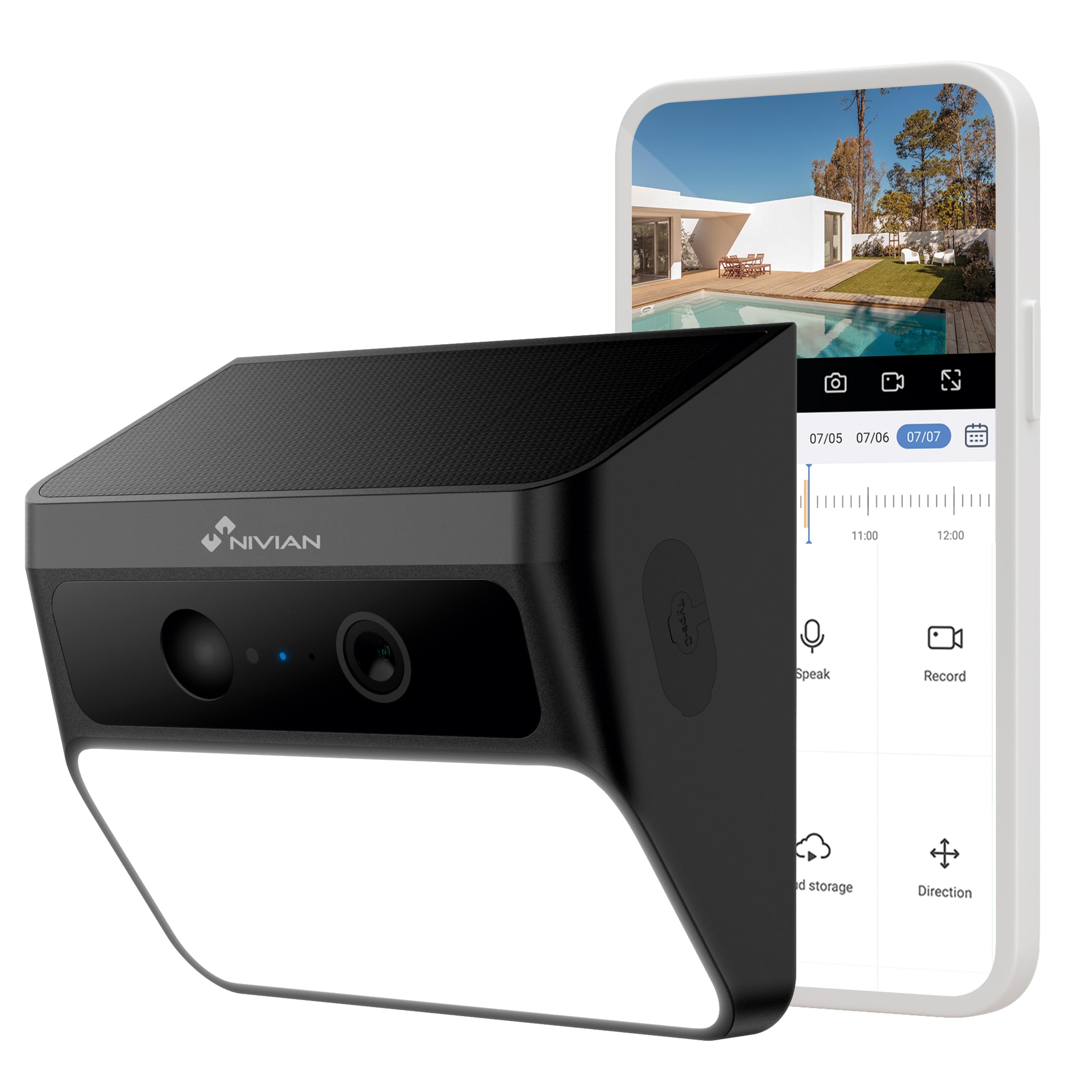 NIVIAN Telecamera IP Wi-Fi solare con faretto LED esterno 2K rilevamento PIR batteria