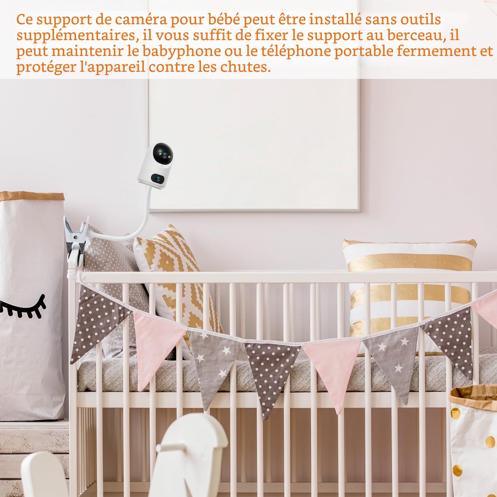 Raxfekro Support universel pour babyphone - Clip pour caméra de bébé - Support de téléphone portable - Compatible avec la plupart des babyphones pour lits d'enfant