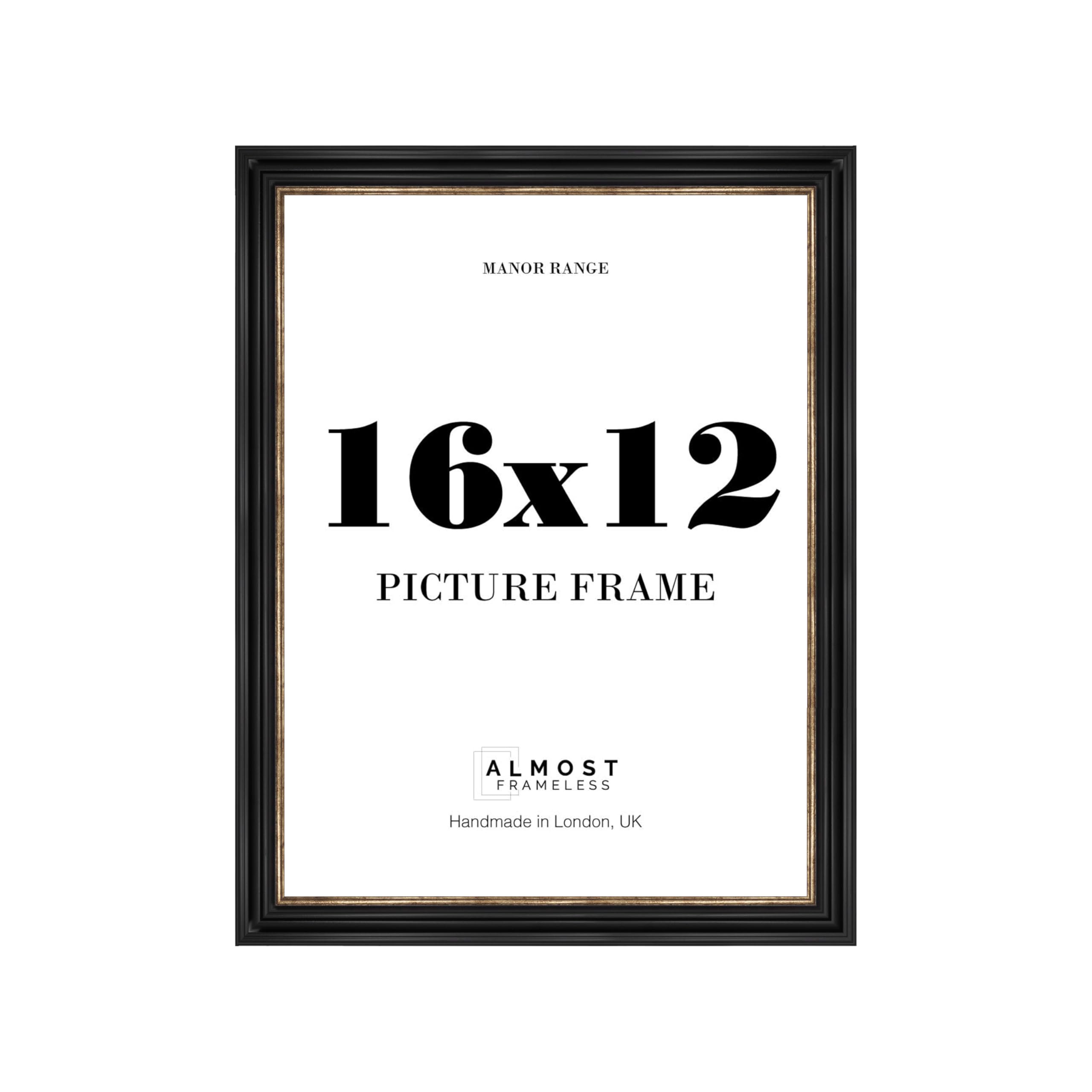 16x12 Picture Frame, Display 16x12 Pictures (30.5 x 40.6cm) - Black & Gold Luxurious 42mm Edge Photo Display - 1 Pack