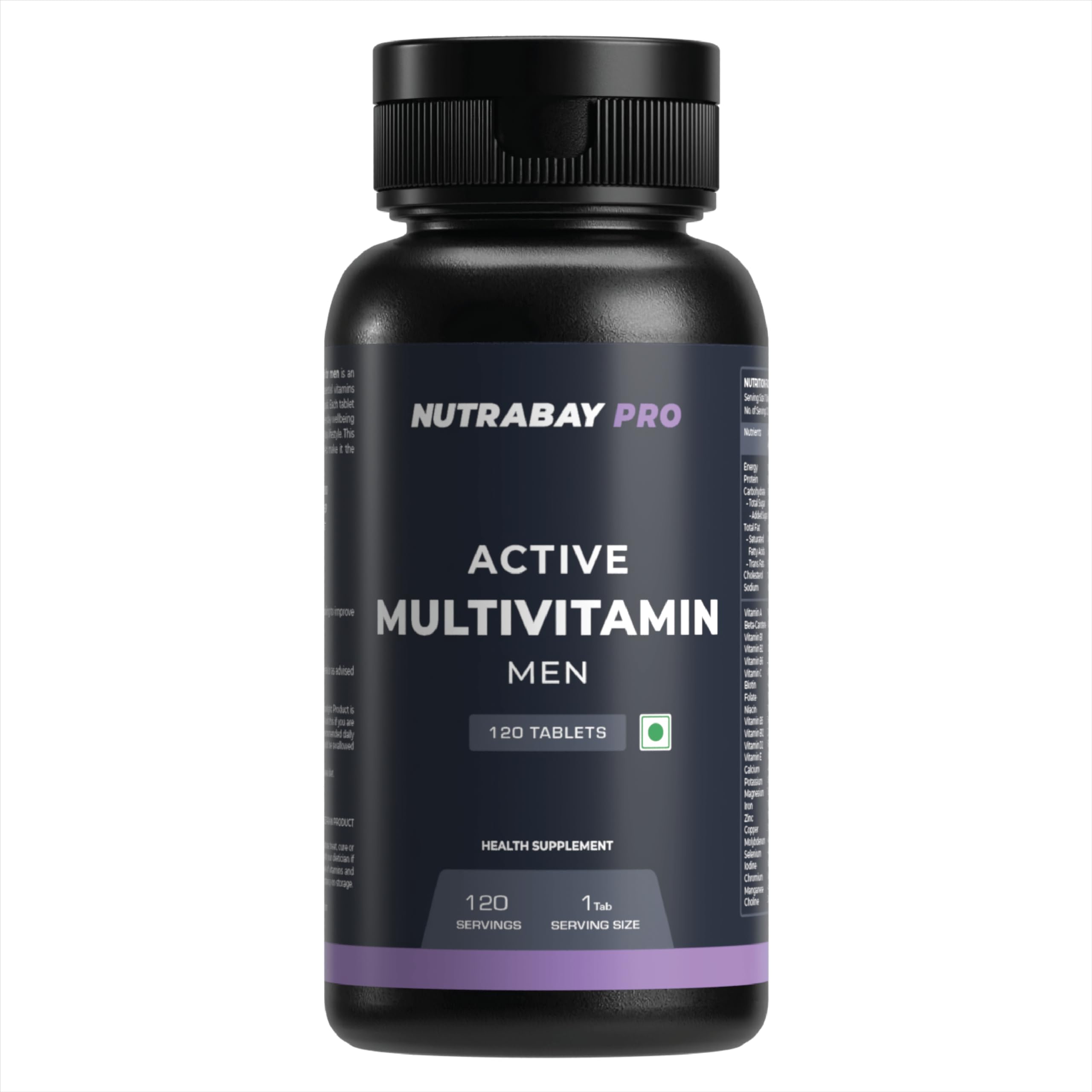 Nutrabay Pro Active Multivitamin for Men with Zinc, Magnesium, Vitamin B,C,A,E – Enhances Energy, Immunity & Better Sleep– 120 Veg Capsules | 100% RDA for Viamins & Minerals | Purity Tested Supplement