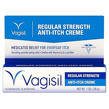 Vagisil Regular Strength Anti-Itch Feminine Cream for Women, Gynecologist Tested, Hypoallergenic, Fast-acting and Long-lasting Itch Relief, Vaginal Moisturizer Soothes and Cools, 1 oz Pack of 1