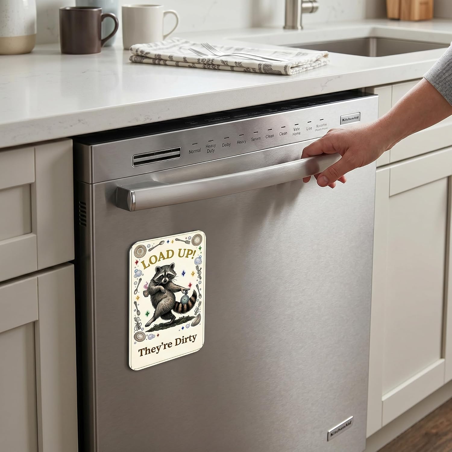Cute Dishwasher Magnet Clean Dirty Sign - 3.5" x 2.3" Double Sided Reversible Flip Magnet for Dish Washer - Waterproof & Non-Scratch Kitchen Organization Decor - Housewarming Gift (Raccoon) image 5