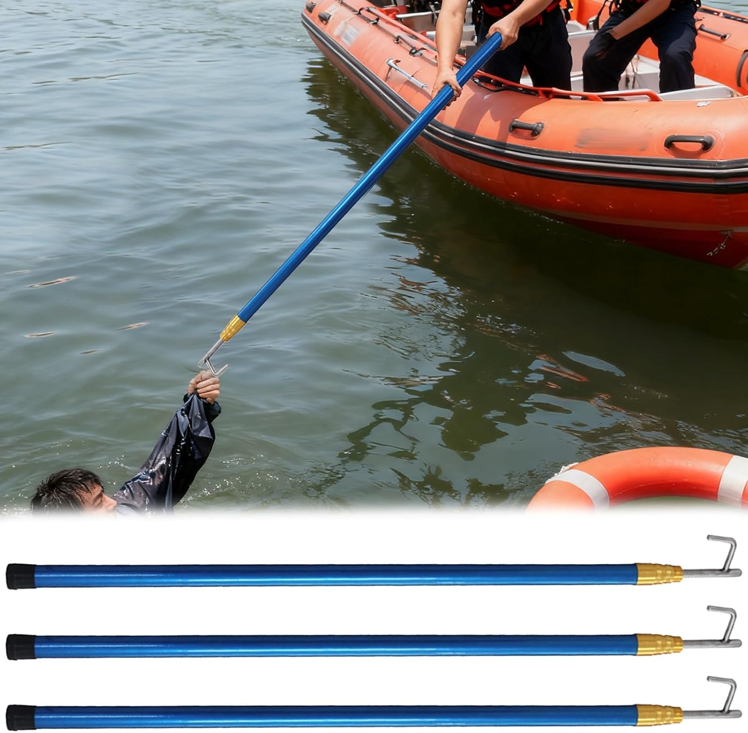 Telescoping Boat Dock Hook, Adjustable Length for Docking, Pushing, and Rescue Operations on Yachts, Ships, and Lifeboats