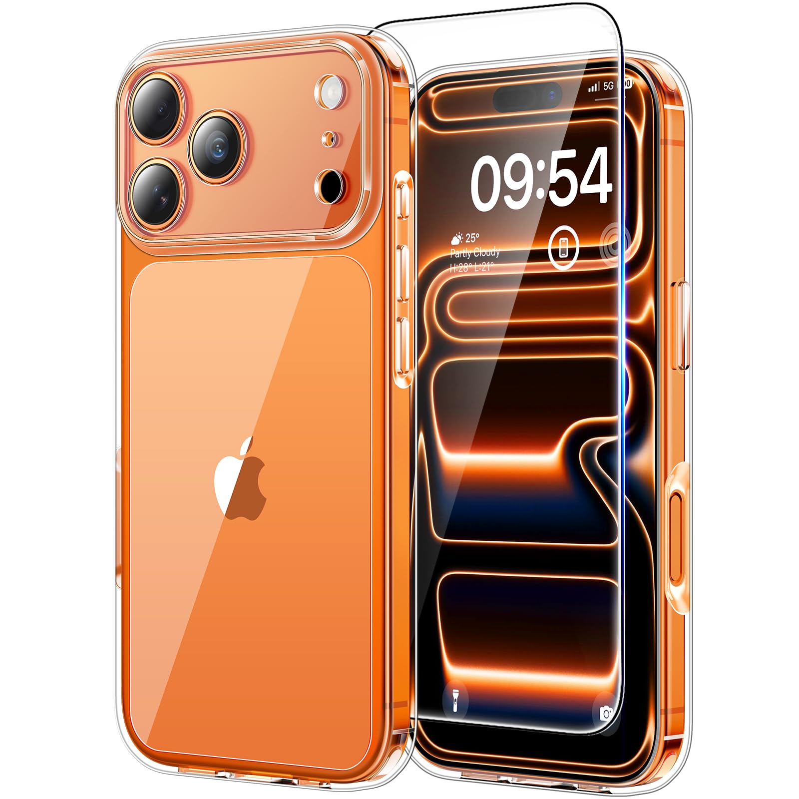 TAURI Cover per iPhone 17 Pro con Pellicola in Vetro Temperato,Protezione Completa della Fotocamera,Custodia per Sottile Antishock, Anticaduta - Trasparente