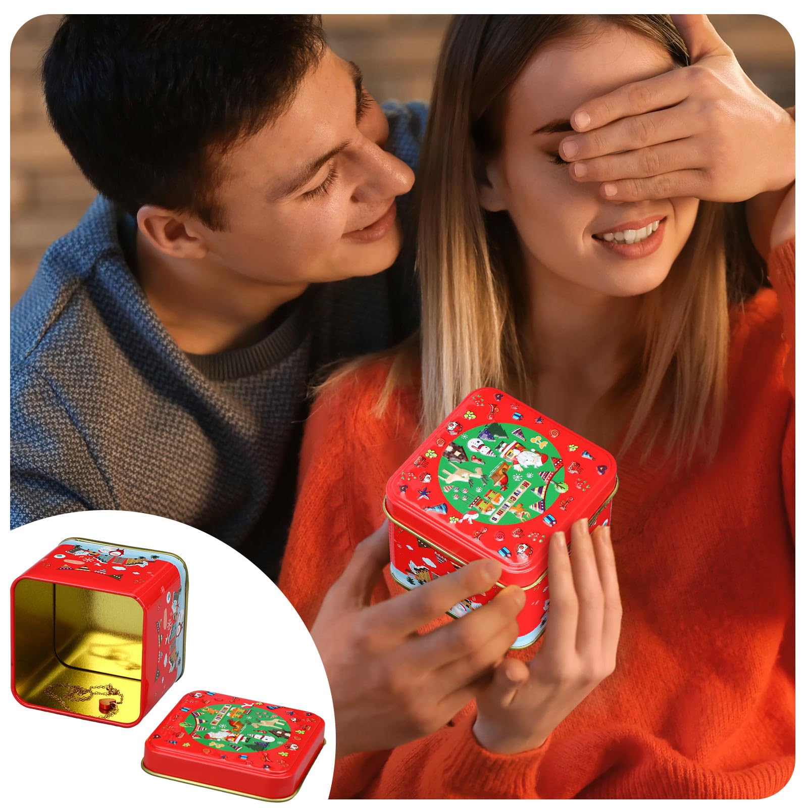 Uiifan 12 barattoli per biscotti natalizi con coperchio, grande capacità, retrò, per caramelle, lattine in latta quadrate di Natale, scatole vuote per biscotti per conservare biscotti, forniture