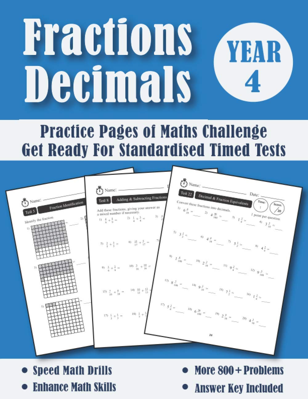 Fractions and Decimals Year 4 Maths Challenge: Practice Pages Of Timed Tests (With Answers) - KS2 Maths Workbook - Ages 8-9 - Grade 3