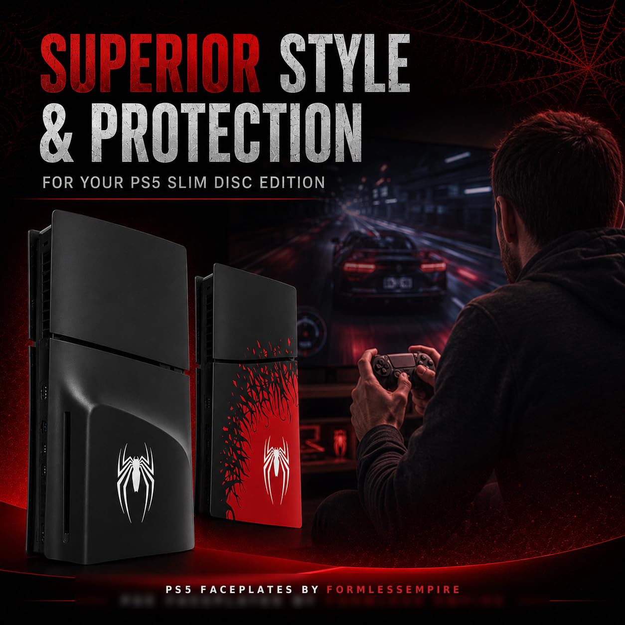Seitenplatten für PS5-Konsole PlayStation 5 Slim Disc Edition Konsole Spider Ersatzzubehör Gehäuseabdeckung Schwarze Platte Anti-Kratzer Staubabdeckung Skin-Schutz