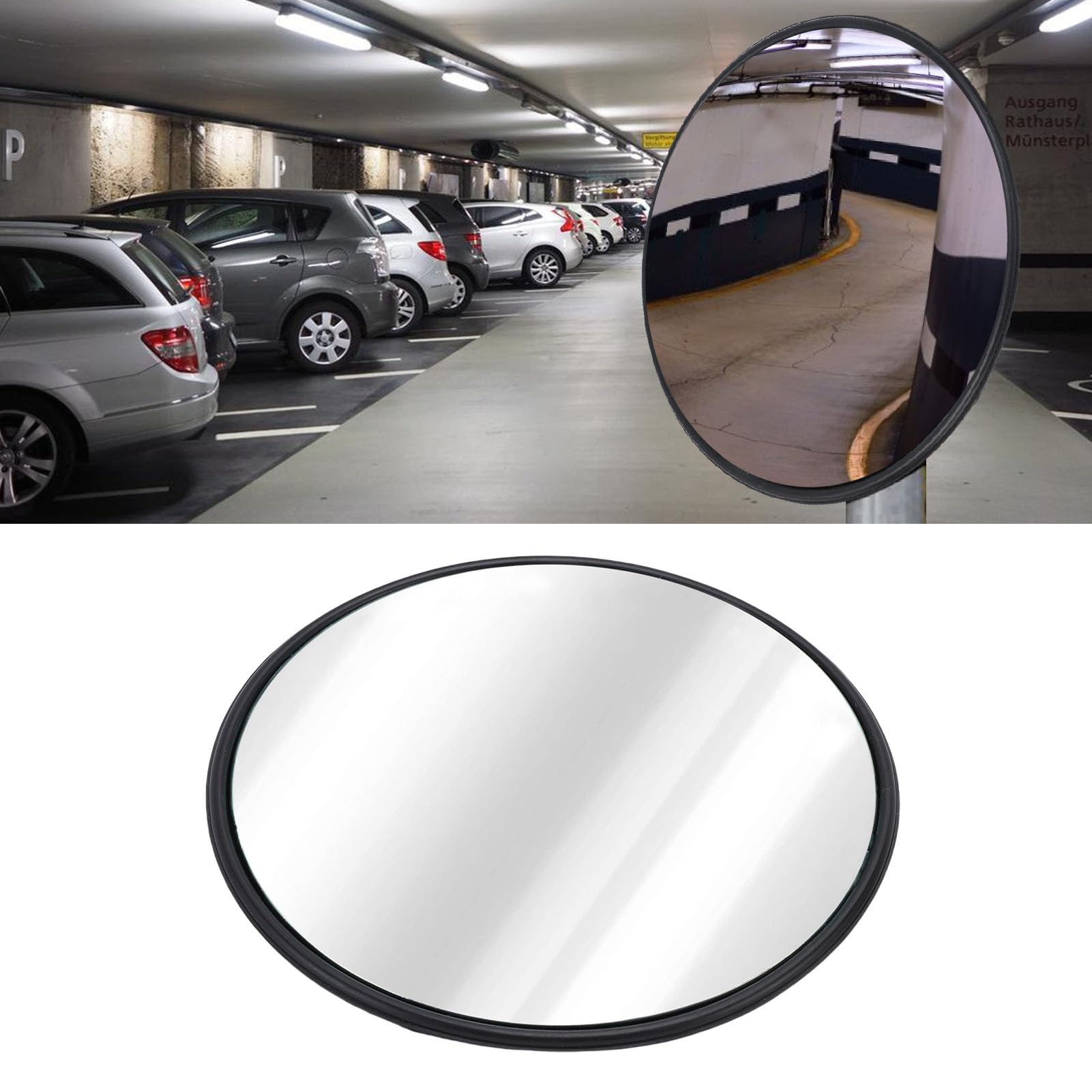 Wewnętrzne Szerokokątne Wypukłe Lustro Zabezpieczające do Parkingu Sklepowego Podjazd 20% Wzrost Jasności w Kolorze Czarnym (60cm)