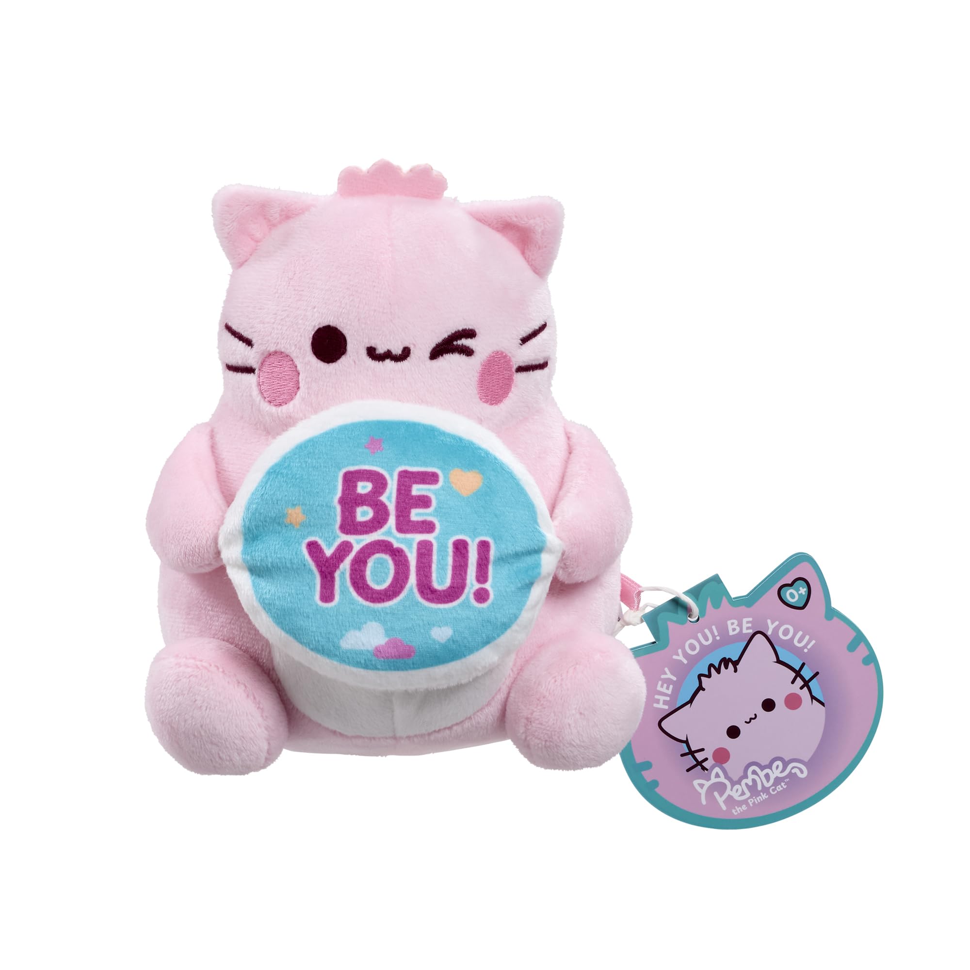 Rainbow Designs Pembe Be You Pink Cat Soft Toy, 15cm Kawaii Plush holding Star, Cute Collectable Gift for Kids & Adults, Soft Fabric Stuffed Animal, Positive & Uplifting Small Plushie