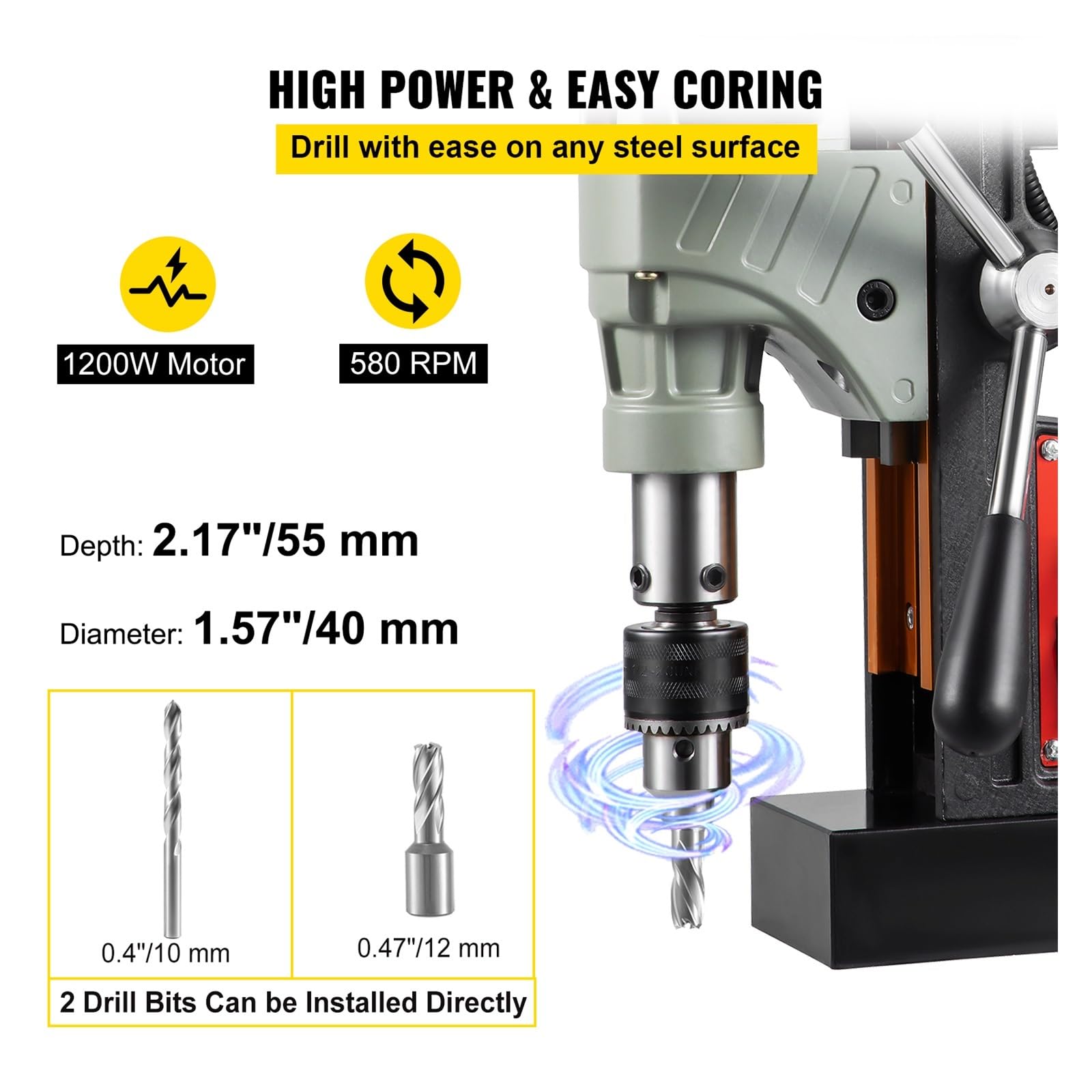 EDEDE Taladro magnético de 1200W y 40mm, 13000N, Banco eléctrico mag, máquina Perforadora for Estructura de Acero de ingeniería