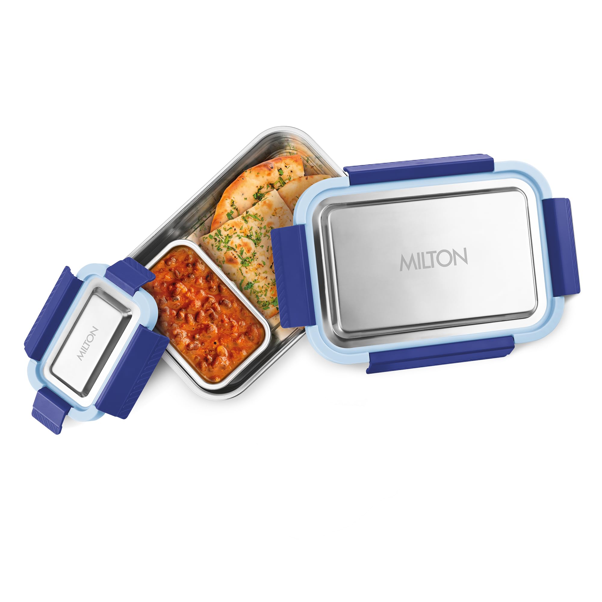 MILTON Modern Meal Sr. Stainless Steel Tiffin, Set of 2 (950 ml,150 ml), Blue | Food Grade | BPA Free | Refrigerator Safe | Odour Free I Durable and Stylish Lunch Box for Home, Office & Travel-image-48