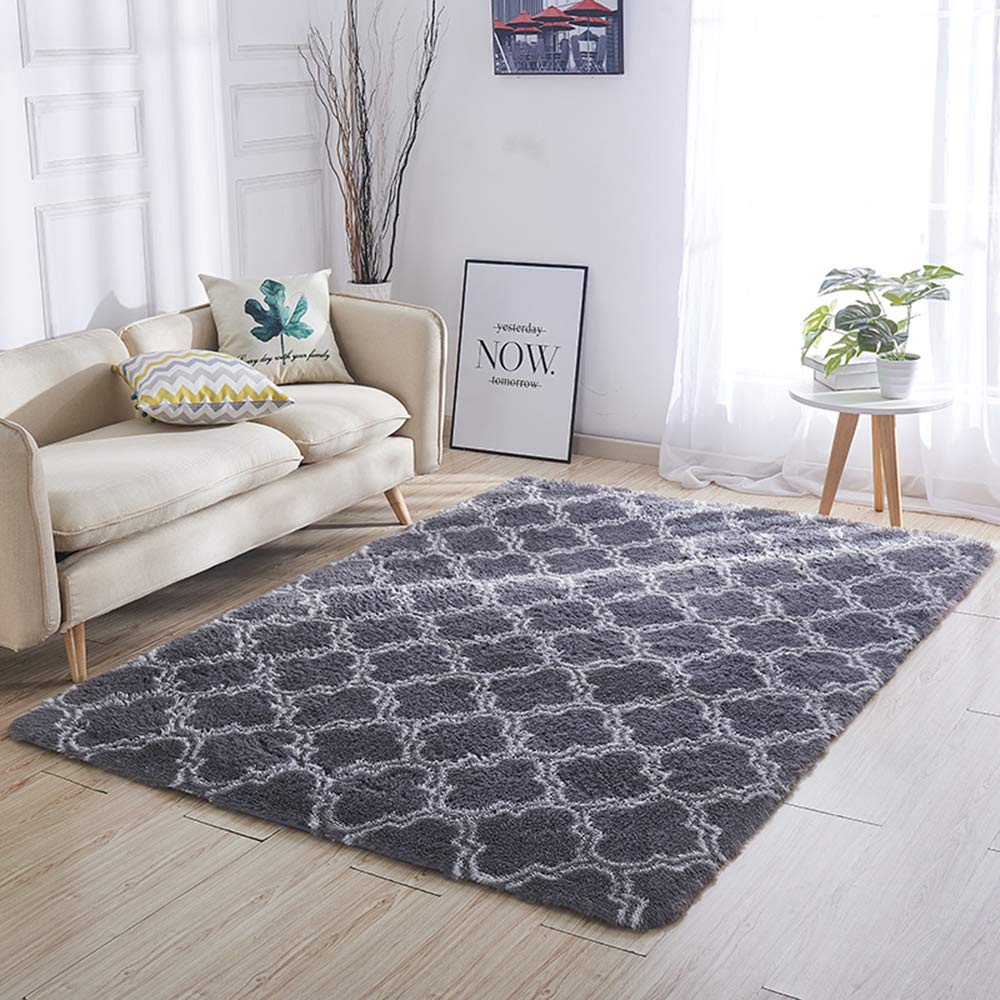 Puszysty pluszowy dywan, włochaty dywanik miękki w dotyku tie-dye sztuczne futro aksamit do salonu sypialni pokoju dziecięcego dekoracja domu (szara siatka, 160 * 230 cm)