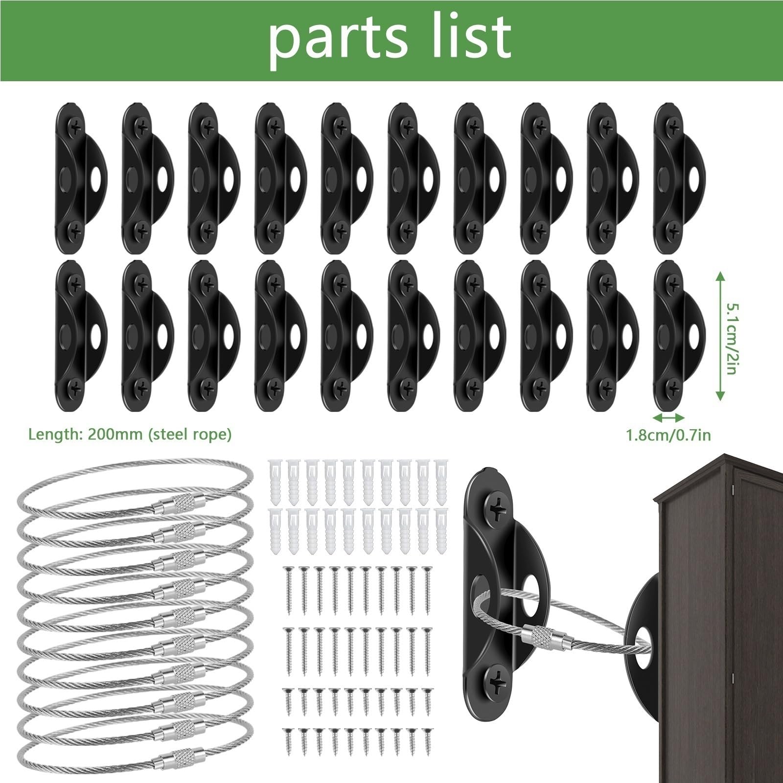 Fijación de muebles, Anclajes for muebles blancos, 10 unidades, correas de seguridad