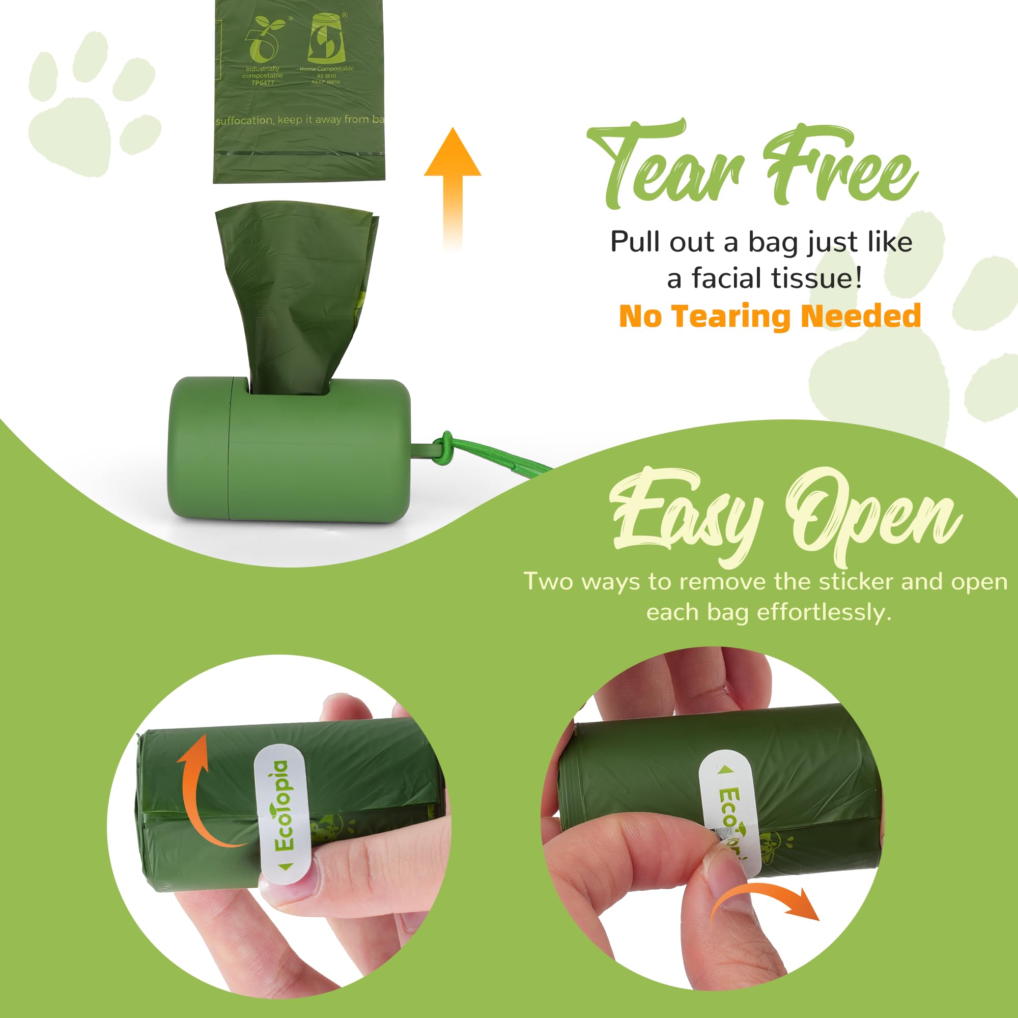 Bolsas para excrementos de perro 100 % certificadas para el hogar, compostables y biodegradables (no necesita desgarros), bolsas de basura para perros compatibles con ASTM D6400 y EN 13432, extra