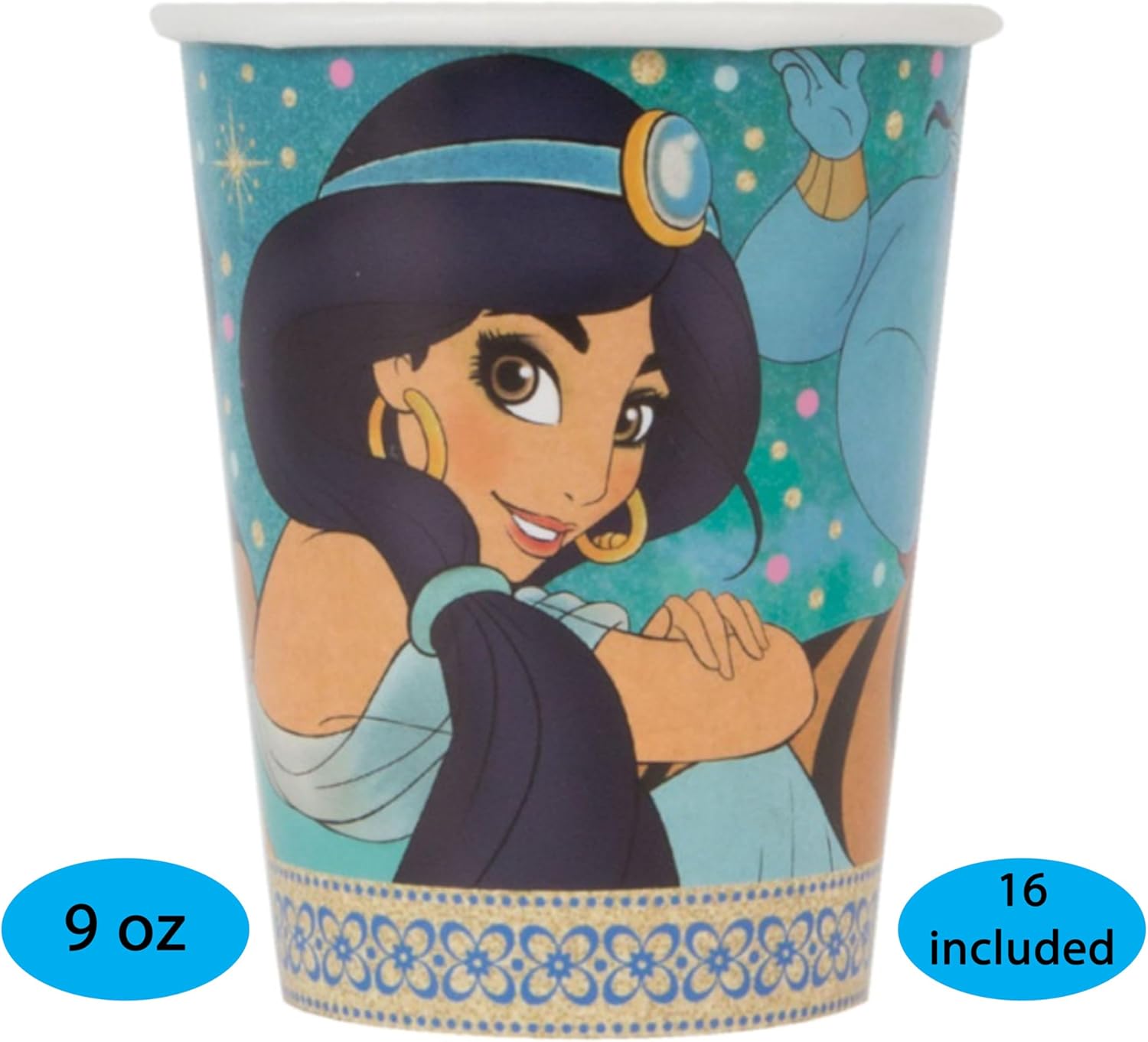 Aladdin Birthday Party Supplies for 16 Guests – Officially Licensed Party Pack with Dessert Plates, Napkins, Cups, Table Cover & Birthday Candles – Disney Princess Party Decorations
