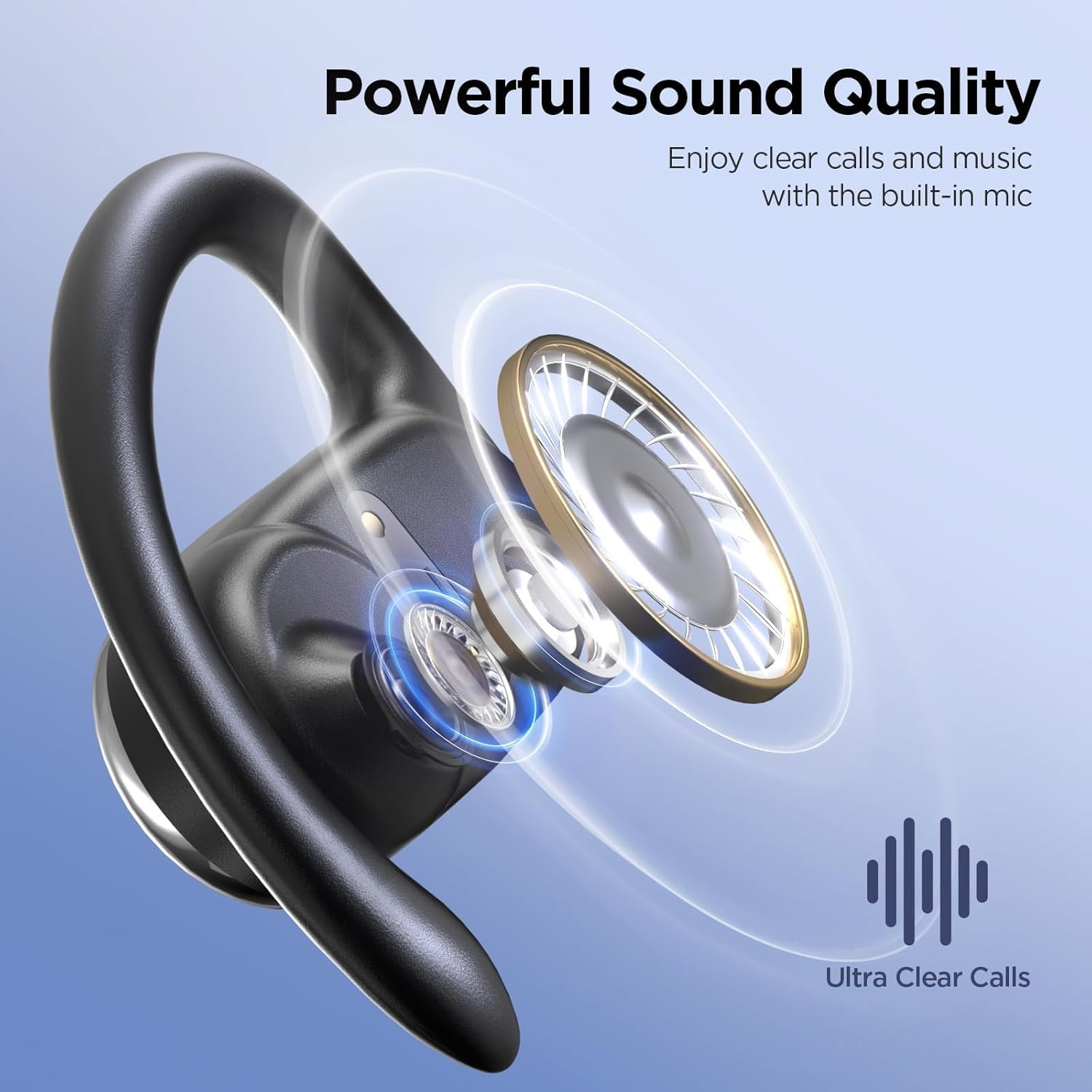 Open Ear Wireless Headphones Air Conduction Earbuds with Mic 42H Playtime Clear Calls LED Digital Display Over Earphones Lightweight Waterproof Secure Earhooks for PC Sports Running Game Business Work - Image 4