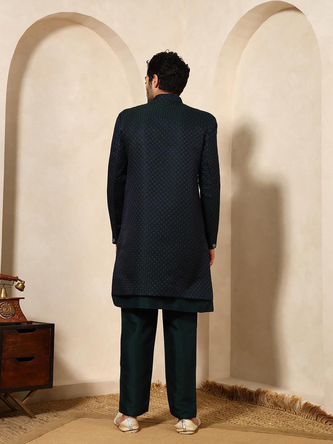 Pro-Ethic Style Developer Cotton Indo-Western Set with Embroidered Long Jacket for Men (C-129)