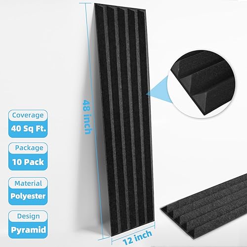 Miniatura 8 de Art3d Paquete de 10 paneles acústicos autoadhesivos con cinta acrílica, 12 x 48 pulgadas, paneles de pared de poliéster autoadhesivos que absorben