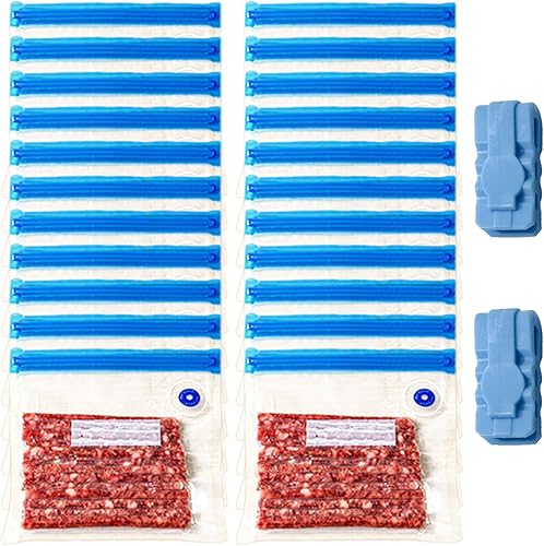 Miniatura 1 de Bolsas Sous Vide, 20 bolsas reutilizables de sellado al vacío con 2 clips de sellado, almacenamiento de alimentos al vacío seguro para congelación