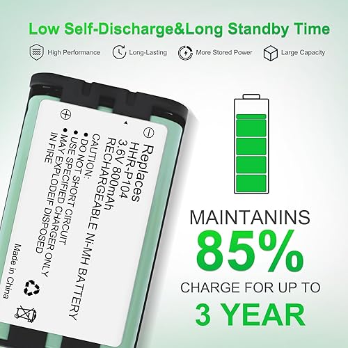 Miniatura 4 de Paquete de 2 baterías recargables HHR-P104 3.6V 830mAh NI-MH para baterías de repuesto de teléfono inalámbrico para Panasonic