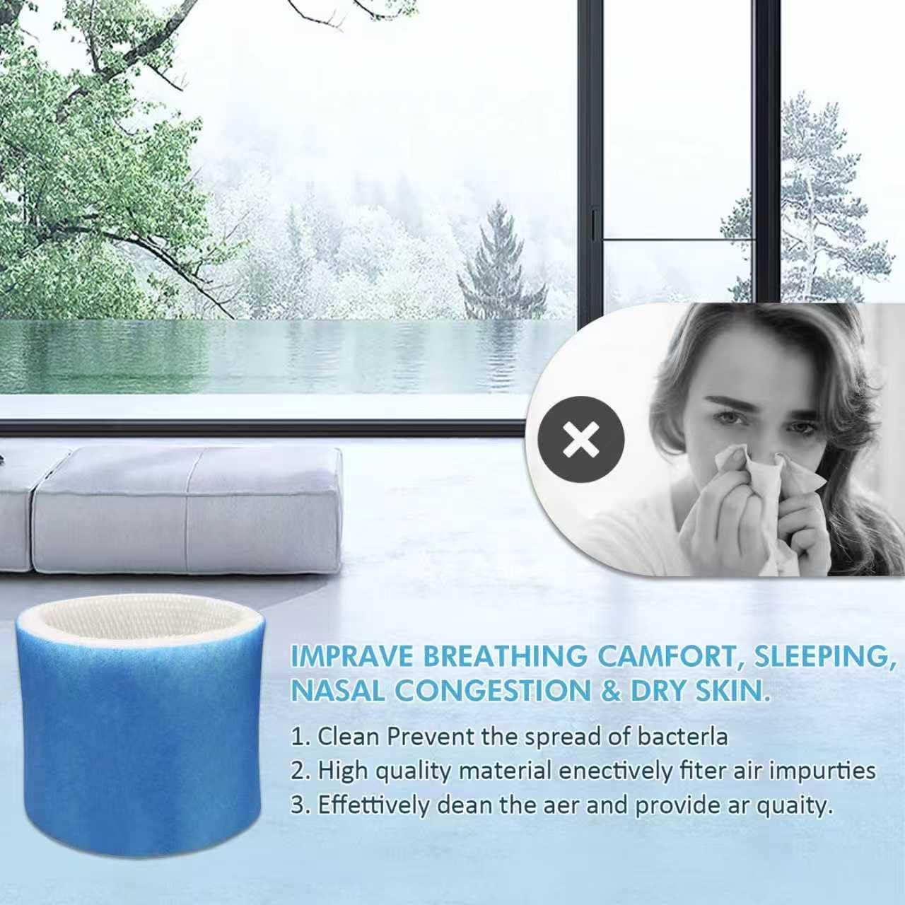 2 Pack HC-14 Humidifier Replacement Wicking Filter Compatible with HCM-6009 HCM-6011 HEV680 HEV685 Series, Part #HC-14 HC-14N HC14PF3 HC-14V1 (Blue)