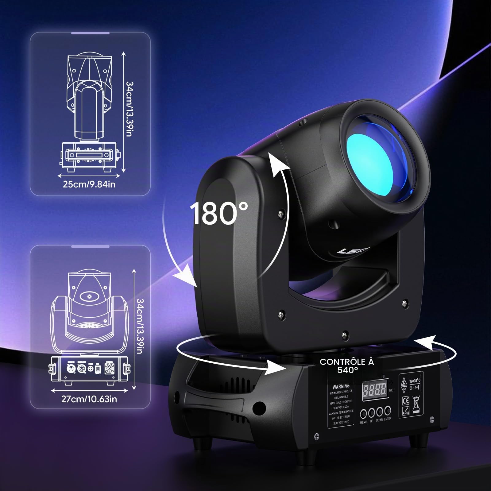 100W Lyre LED DMX DJ Lumières Rotatives Spot Beam 18 facettes Prisme Éclairage de scène 8 couleurs avec modes activés par le son pour les fêtes de mariage, église, live, spectacle, bar, discothèque