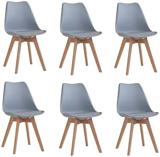 Juego de 6 Sillas de Comedor, Sillas de Cocina con Cojín Acolchado de Lino, Nordicas Sillas para Cocina, Oficina, Sala de Estar (Gris-GZ)