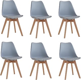 Juego de 6 Sillas de Comedor, Sillas de Cocina con Cojín Acolchado de Lino, Nordicas Sillas para Cocina, Oficina, Sala de Estar (Gris-GZ)