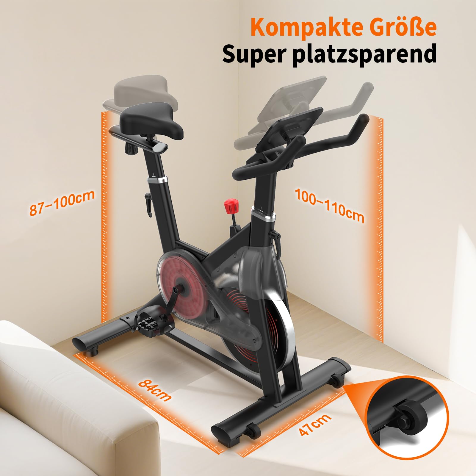 HXD-ERGO Heimtrainer Fahrrad mit Verstellbarem Widerstand, Leises Hometrainer Fahrrad mit Verbessertem LCD-Monitor, Tablet-Halter, Indoor Cycling Bike für Kardiotraining zu Hause, Bis 150KG