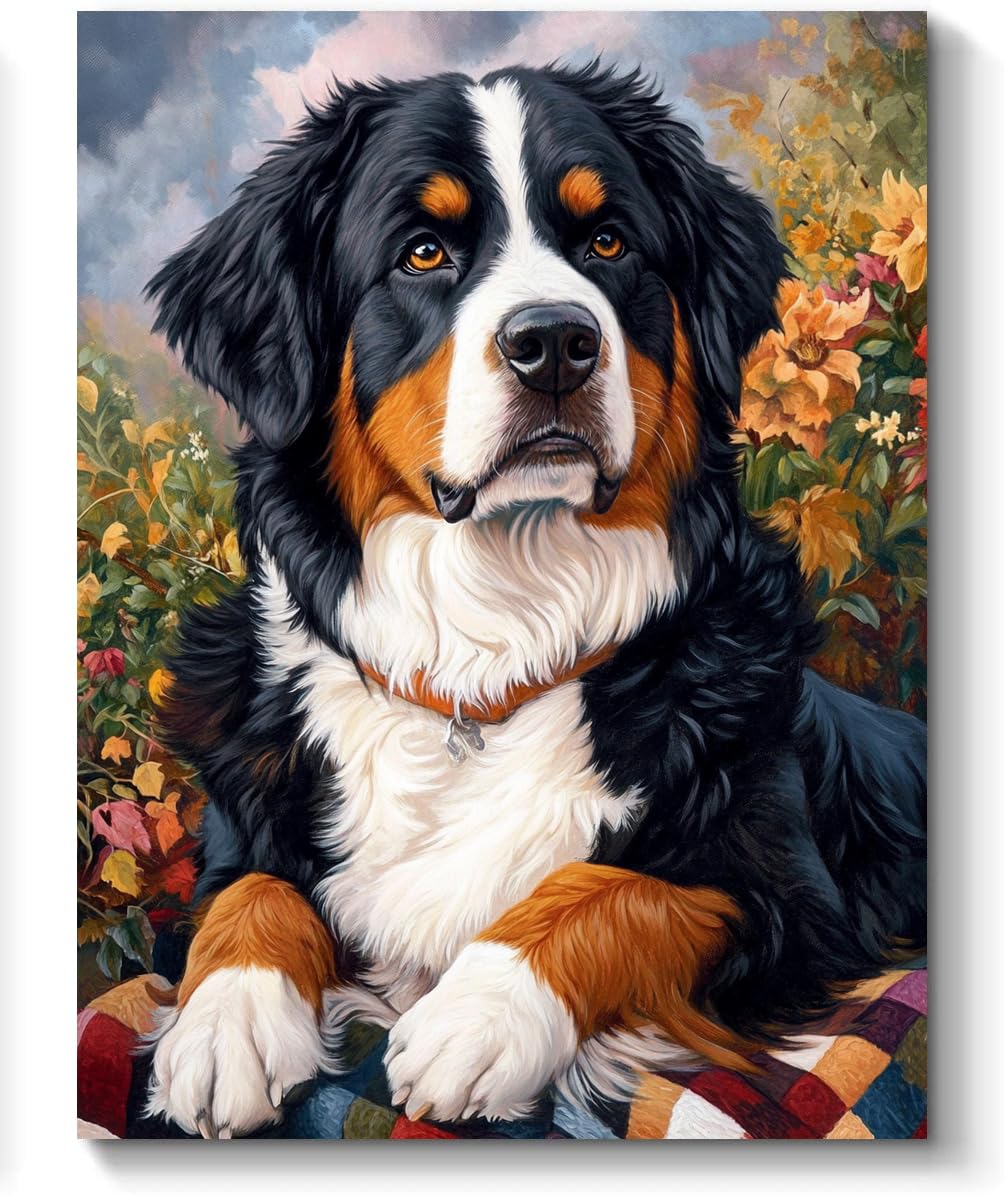 Bernese Mountain Dog Paint by Numbers Kit for Adults, 16"x20" Canvas Painting Kit for Beginners, Modern Aesthetic DIY Paint by Number on Canvas for Home Wall Decor A605