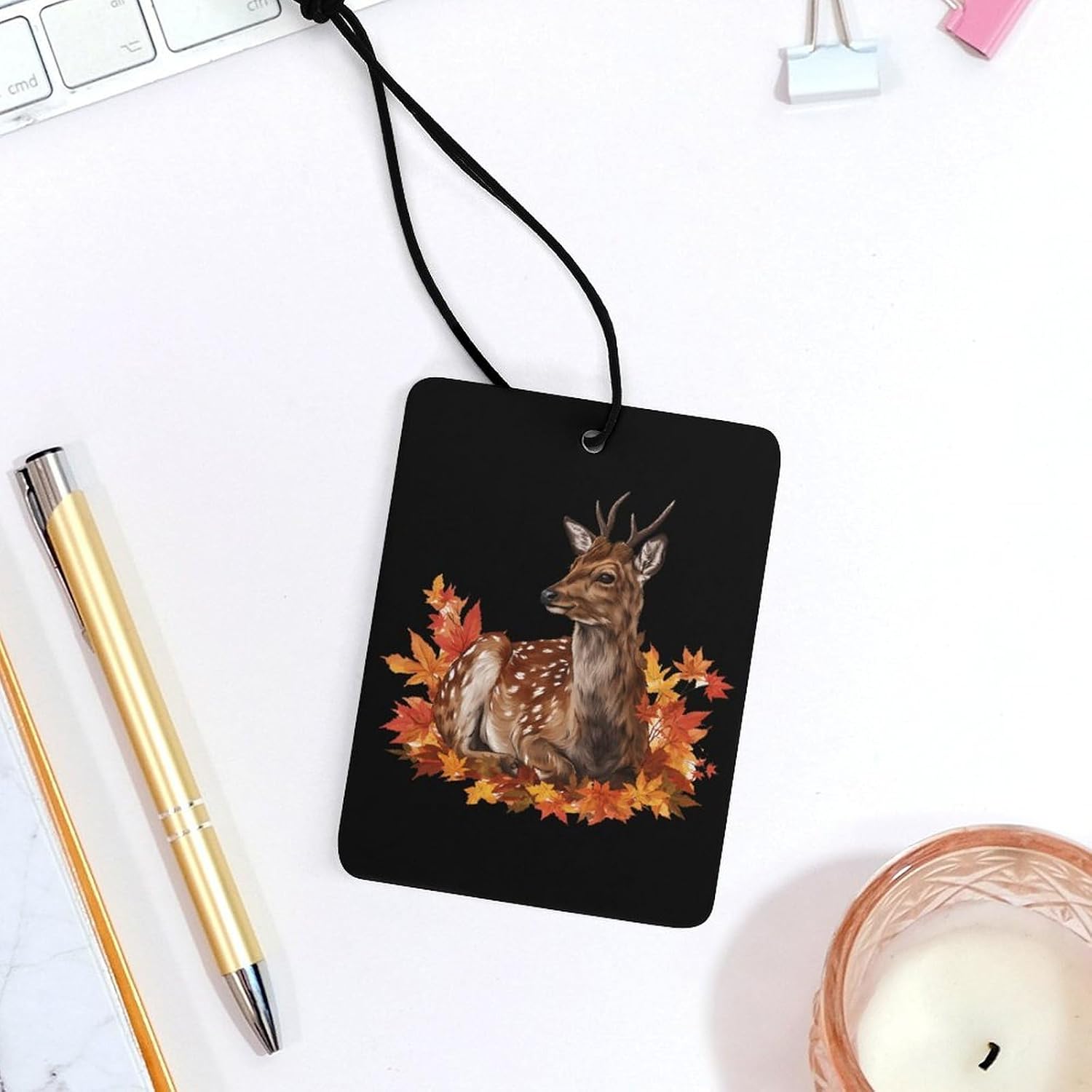 Fawn-Deer Maple Leaf Car Air Freshener Cute Hanging Aromatherapy Tablets for Car Home Square