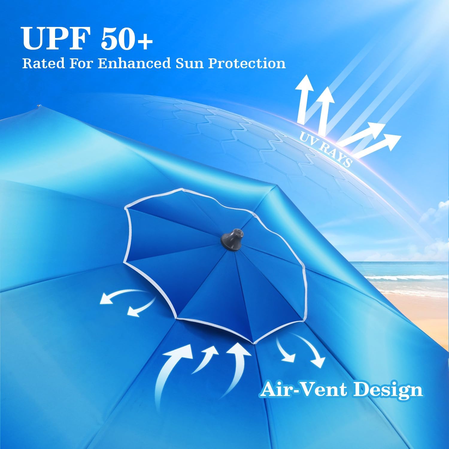 UIRWAY Beach Umbrella, Heavy Duty Windproof Beach Umbrellas with Sand Anchor & Tilt, Sun Protection Portable Beach Umbrella with Carrying Bag for Beach, Patio Garden Pool Outdoor