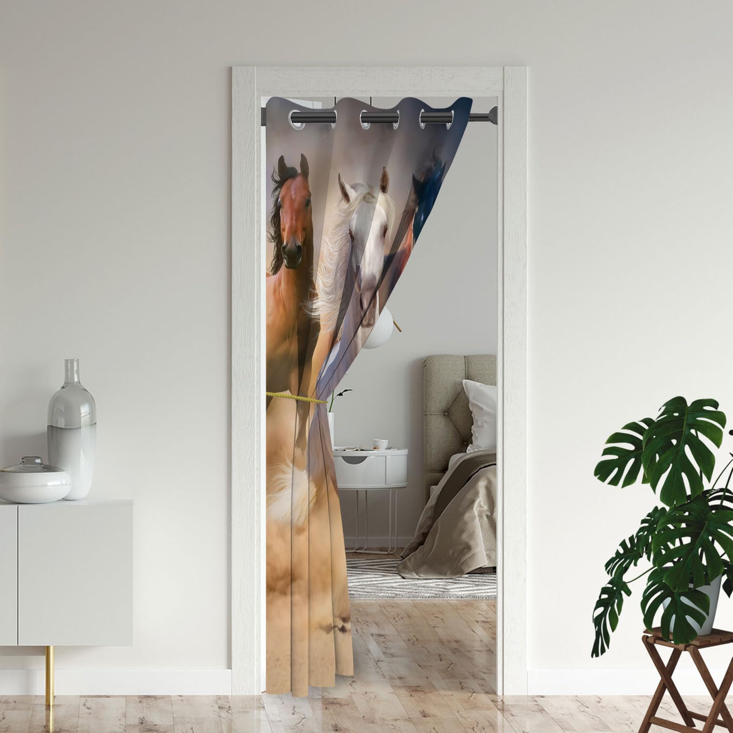 ONINUO Horse Galloping Door Curtains for Doorways, Herd Running Animals Wild Blackout Curtain for Kids Bedroom Closet, Grommet Thermal Insulated Privacy Door Drapes for Room Divider, 42